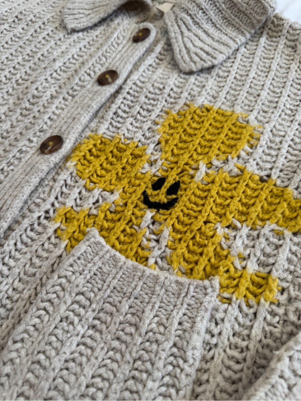 Anthropologie Pilcro Women’s Medium Smiley Flower Chunky Wool Blend Cardigan - Picture 4 of 9